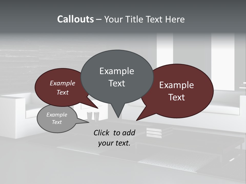 A Black And White Living Room With A Couch And Coffee Table PowerPoint Template