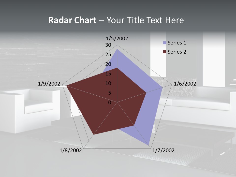 A Black And White Living Room With A Couch And Coffee Table PowerPoint Template
