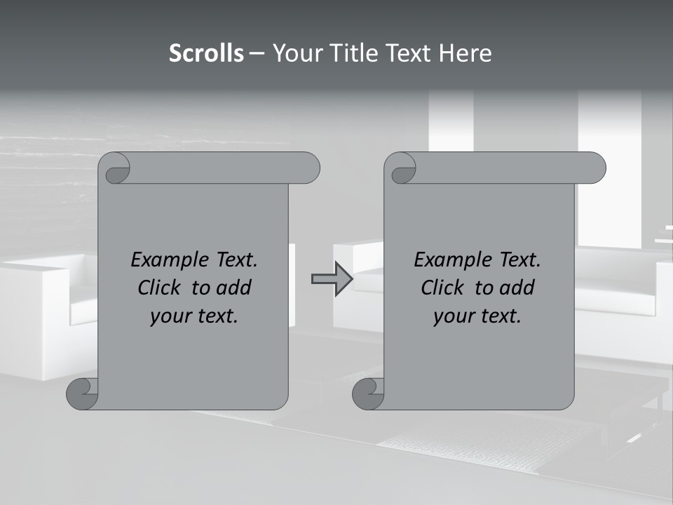 A Black And White Living Room With A Couch And Coffee Table PowerPoint Template