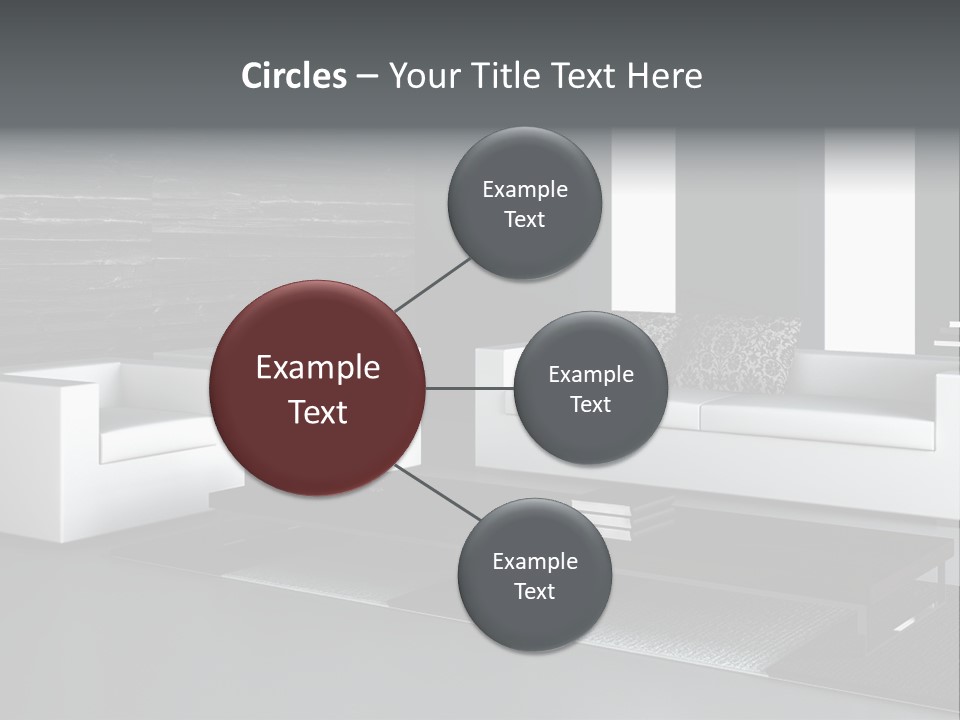 A Black And White Living Room With A Couch And Coffee Table PowerPoint Template