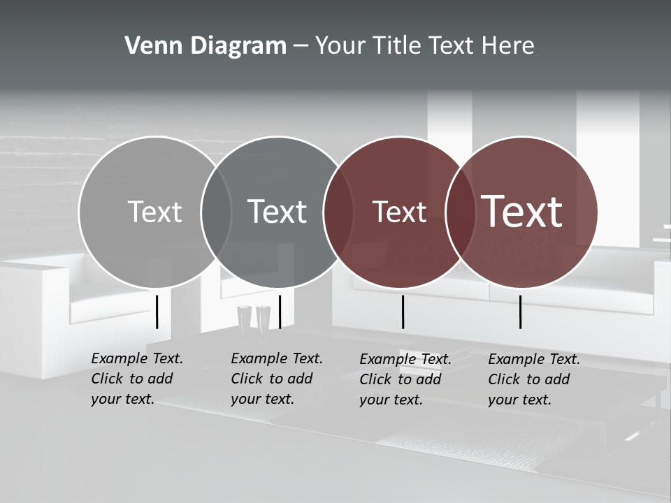 A Black And White Living Room With A Couch And Coffee Table PowerPoint Template