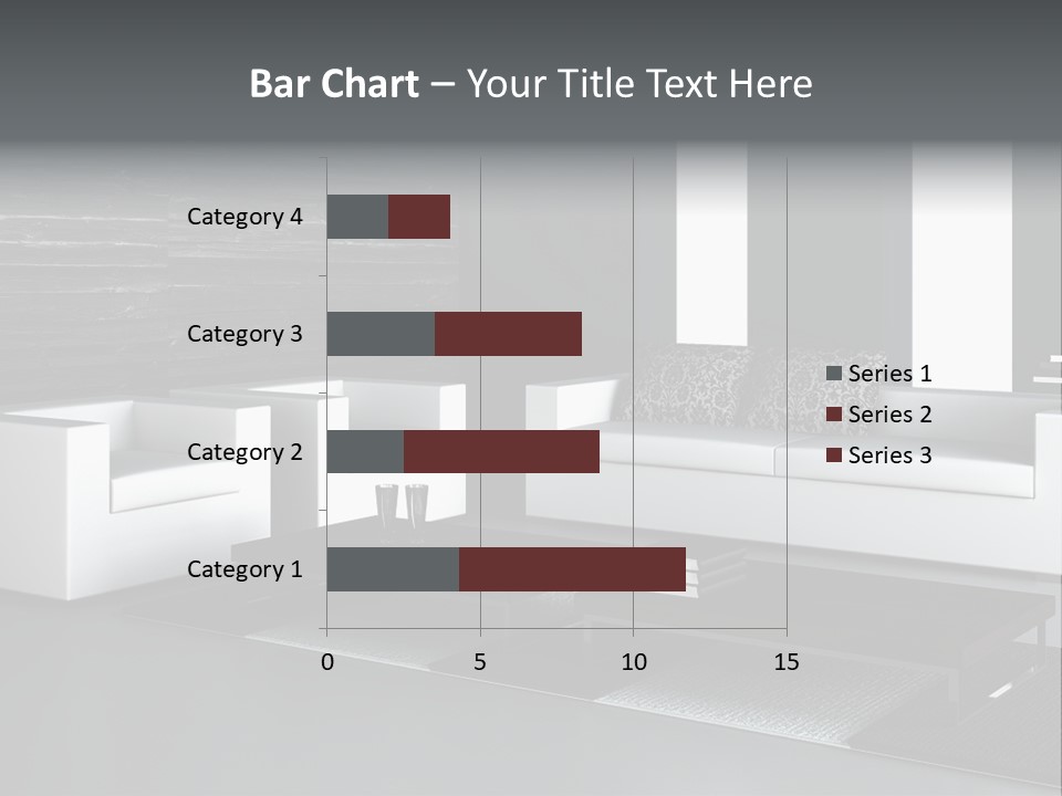 A Black And White Living Room With A Couch And Coffee Table PowerPoint Template