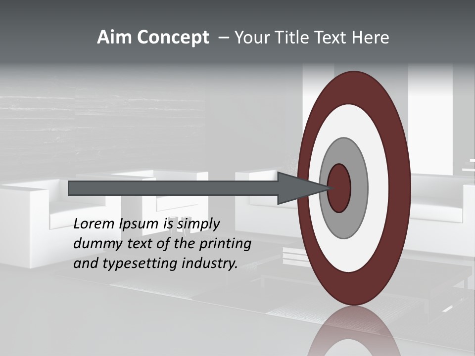 A Black And White Living Room With A Couch And Coffee Table PowerPoint Template