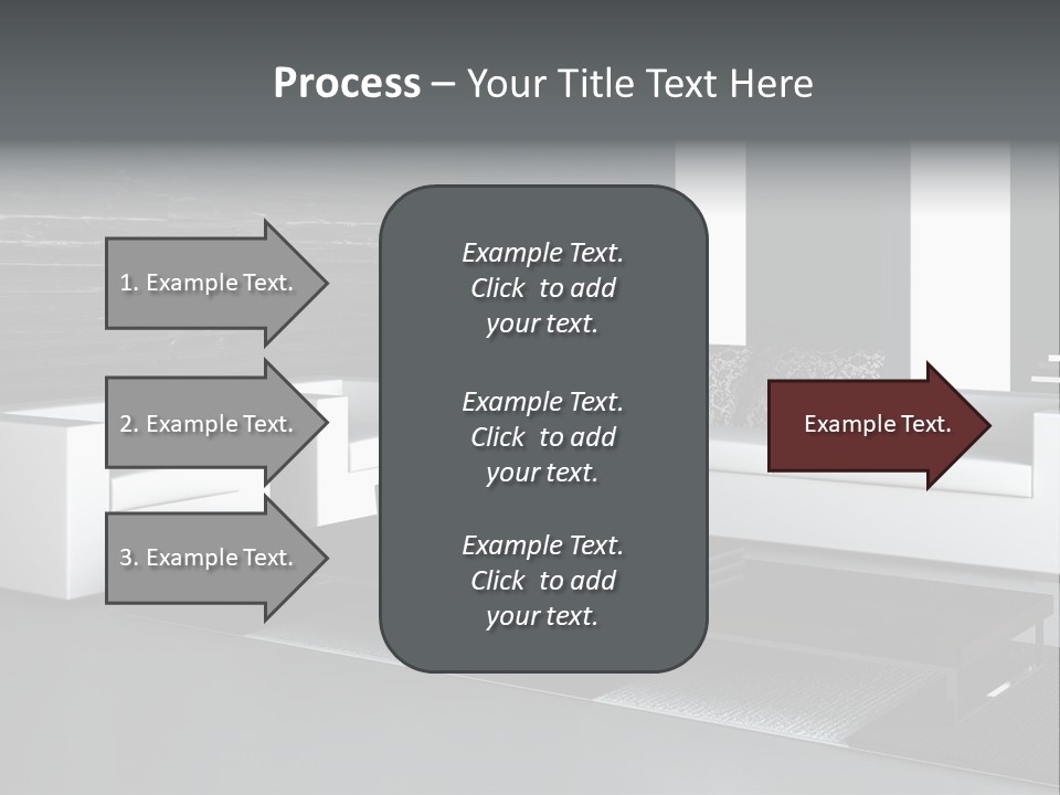 A Black And White Living Room With A Couch And Coffee Table PowerPoint Template