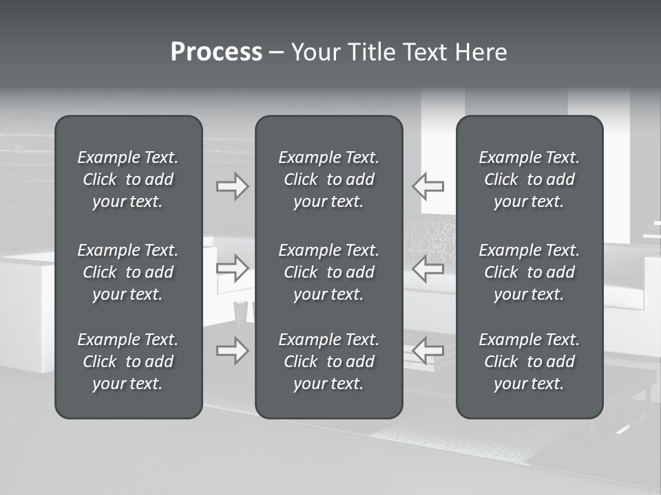 A Black And White Living Room With A Couch And Coffee Table PowerPoint Template