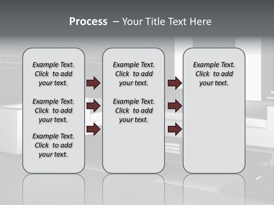 A Black And White Living Room With A Couch And Coffee Table PowerPoint Template