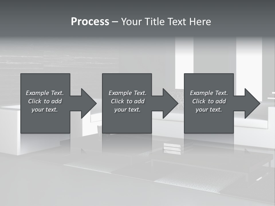 A Black And White Living Room With A Couch And Coffee Table PowerPoint Template