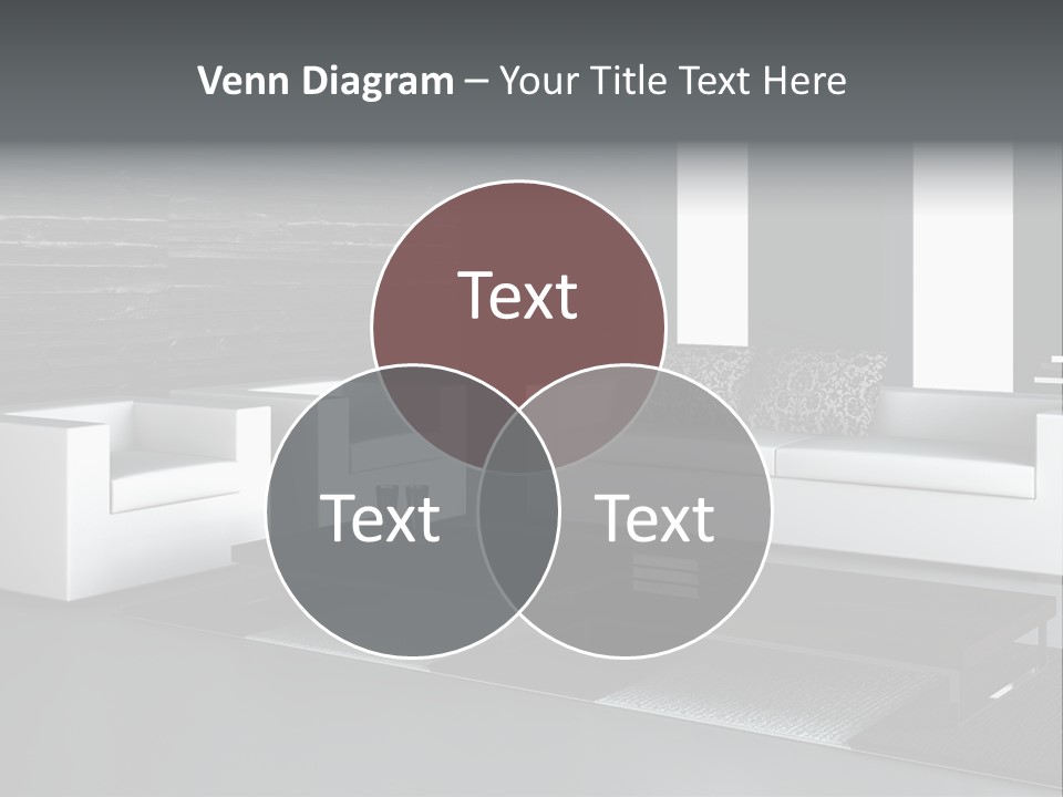 A Black And White Living Room With A Couch And Coffee Table PowerPoint Template