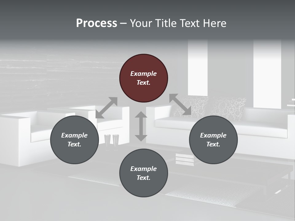 A Black And White Living Room With A Couch And Coffee Table PowerPoint Template