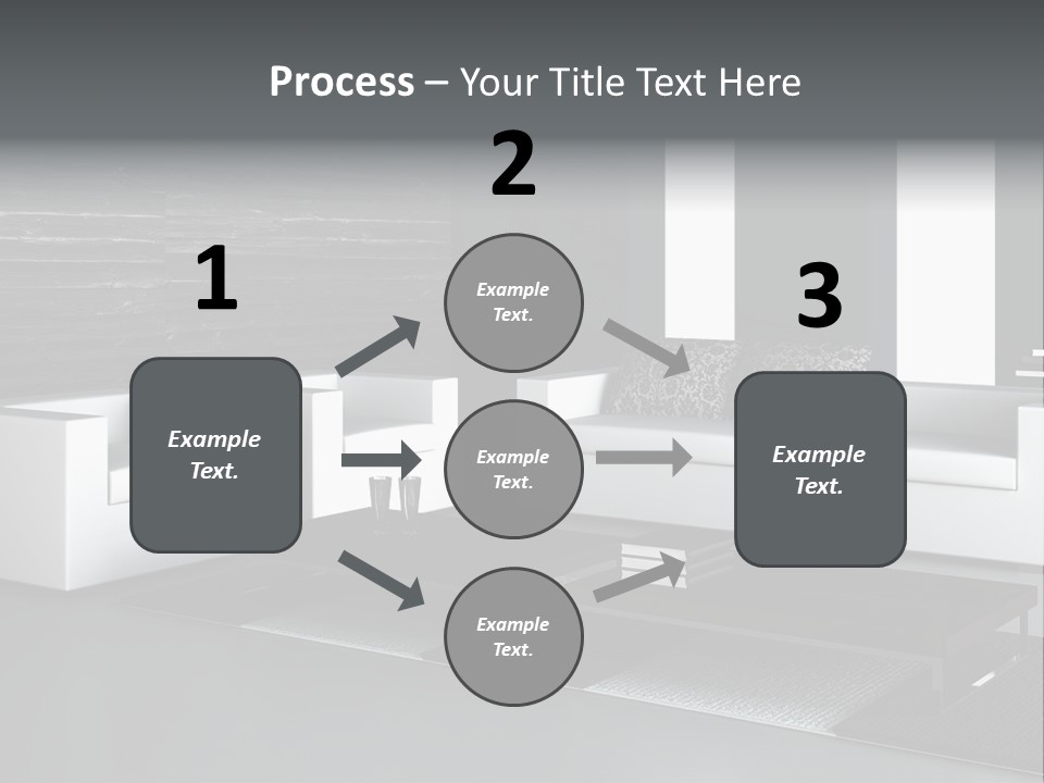 A Black And White Living Room With A Couch And Coffee Table PowerPoint Template