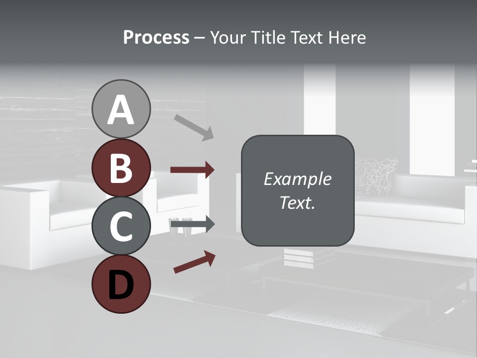 A Black And White Living Room With A Couch And Coffee Table PowerPoint Template