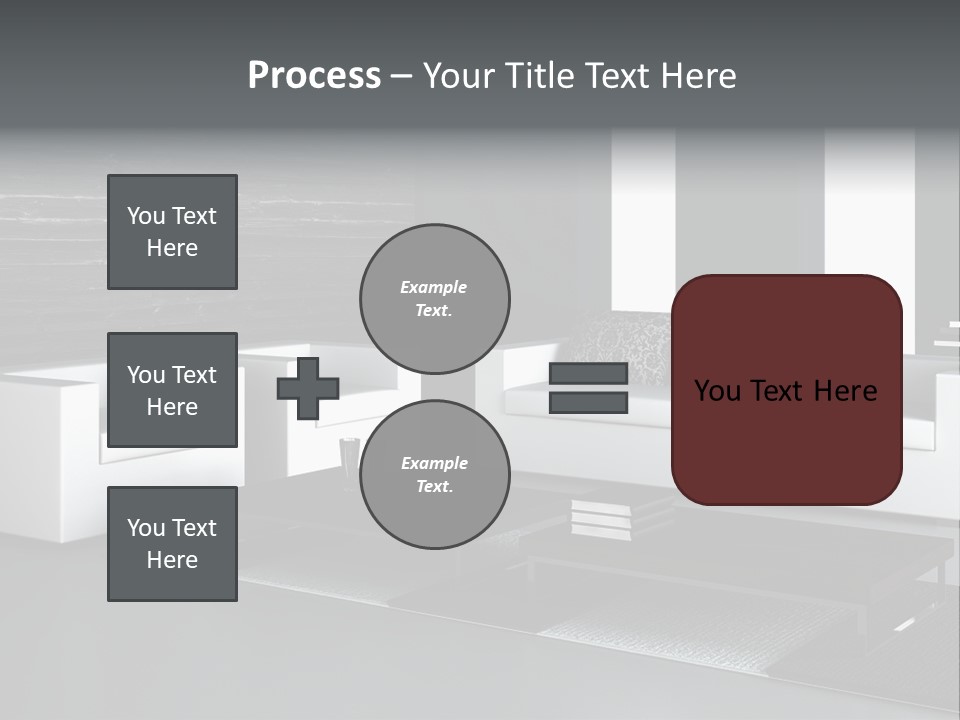A Black And White Living Room With A Couch And Coffee Table PowerPoint Template