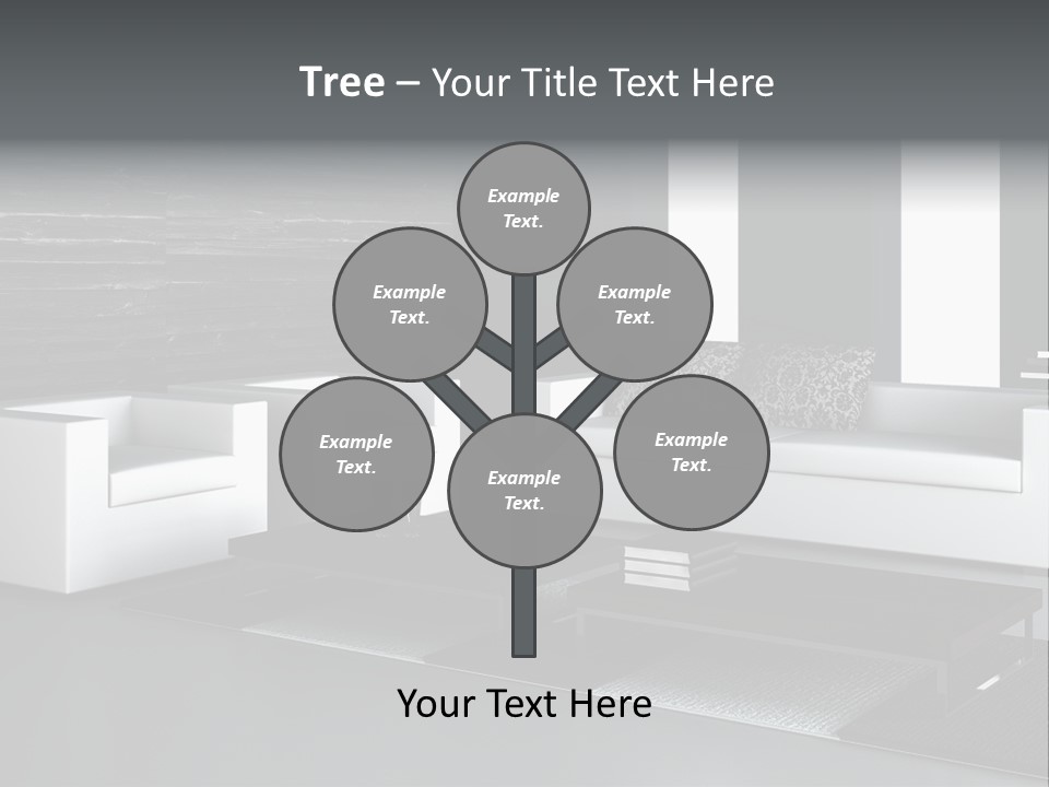 A Black And White Living Room With A Couch And Coffee Table PowerPoint Template