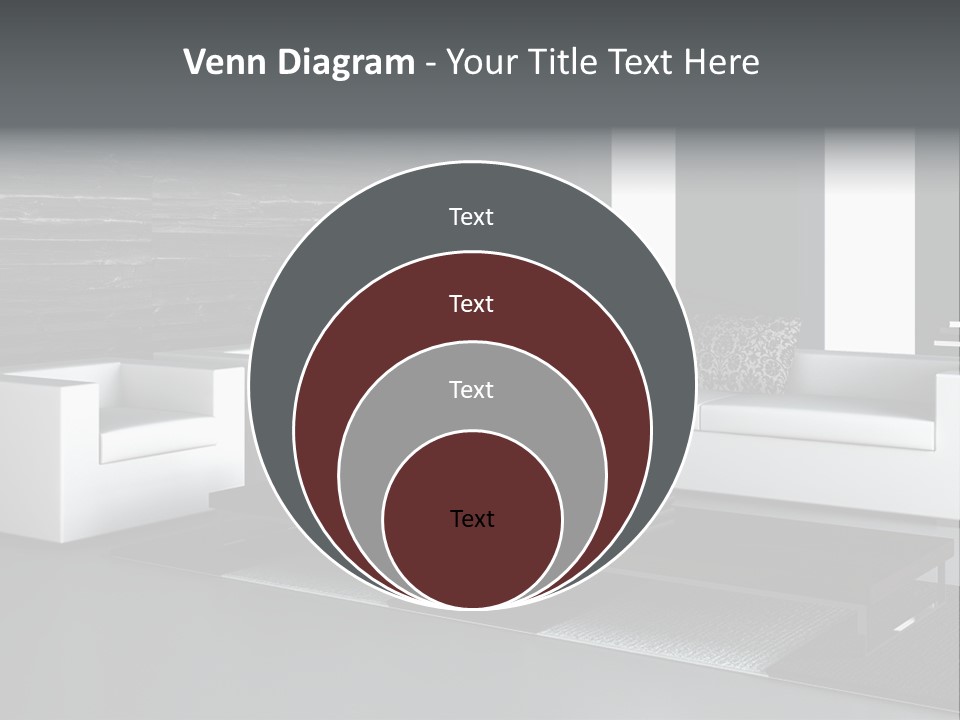 A Black And White Living Room With A Couch And Coffee Table PowerPoint Template