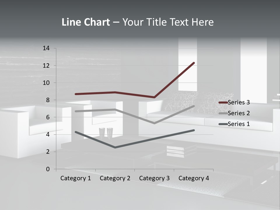 A Black And White Living Room With A Couch And Coffee Table PowerPoint Template