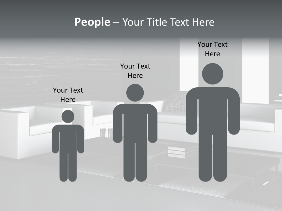 A Black And White Living Room With A Couch And Coffee Table PowerPoint Template