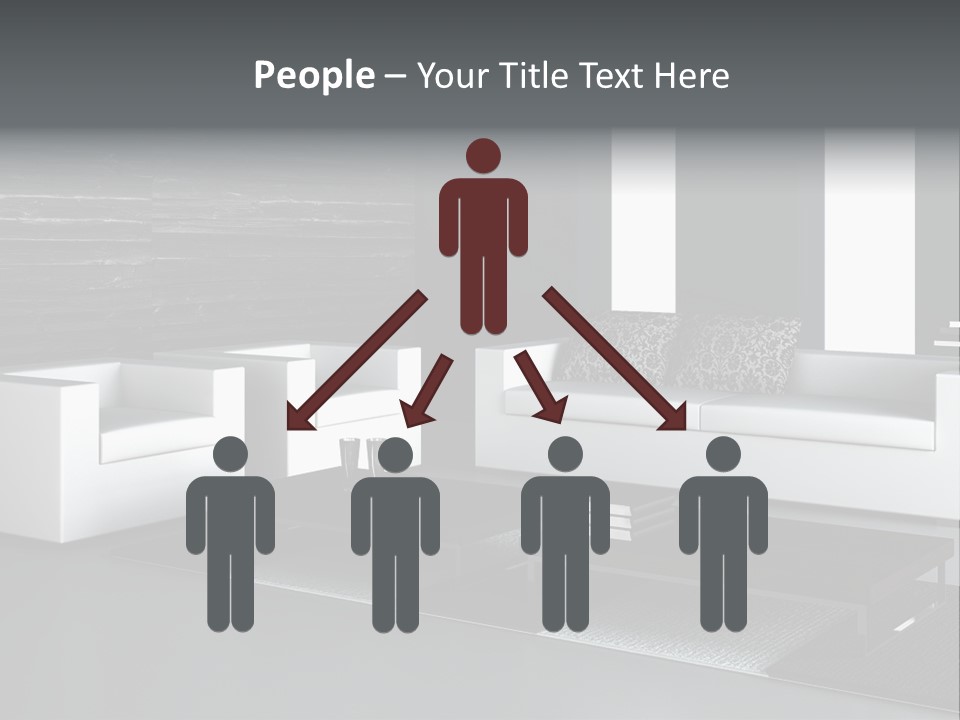 A Black And White Living Room With A Couch And Coffee Table PowerPoint Template