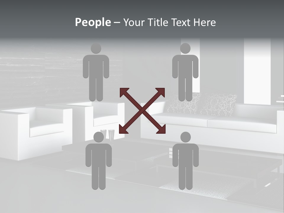 A Black And White Living Room With A Couch And Coffee Table PowerPoint Template