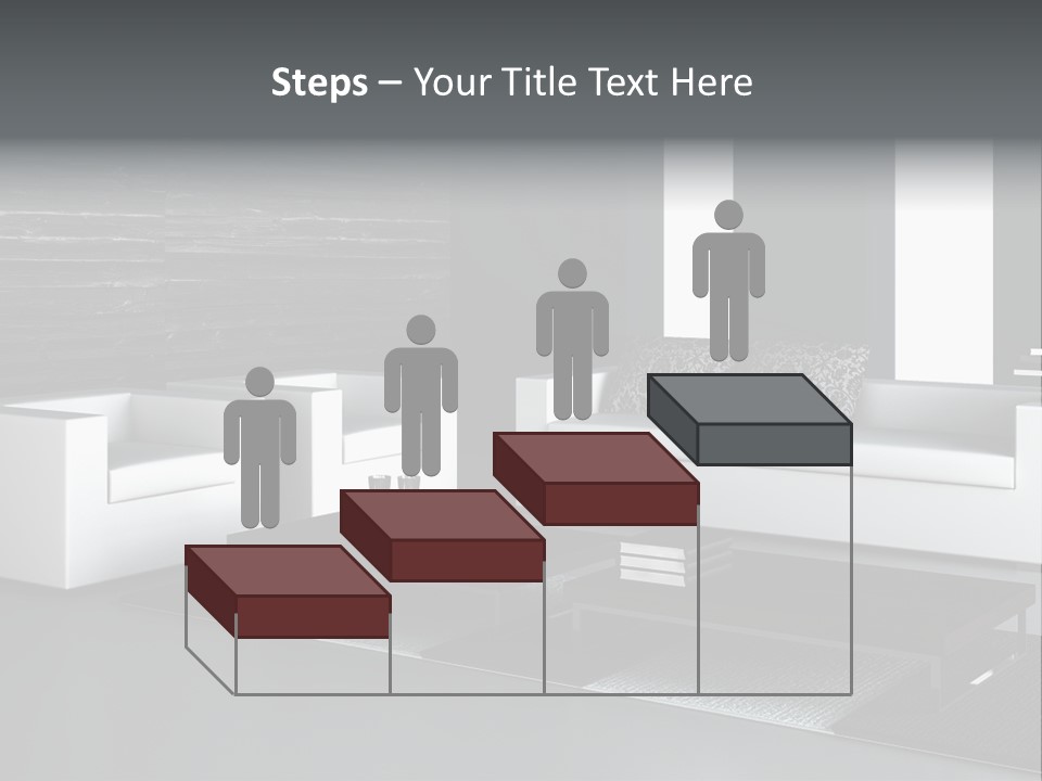 A Black And White Living Room With A Couch And Coffee Table PowerPoint Template