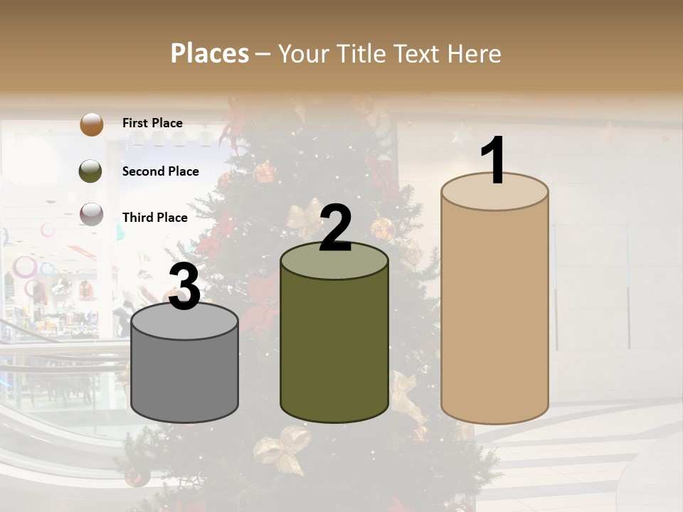 A Decorated Christmas Tree In A Shopping Mall PowerPoint Template