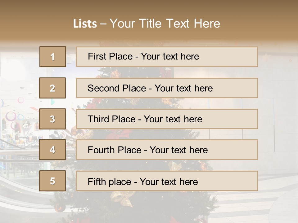 A Decorated Christmas Tree In A Shopping Mall PowerPoint Template