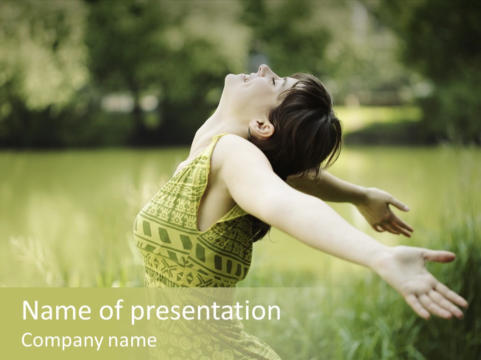 A Woman In A Yellow Dress Is In The Grass PowerPoint Template