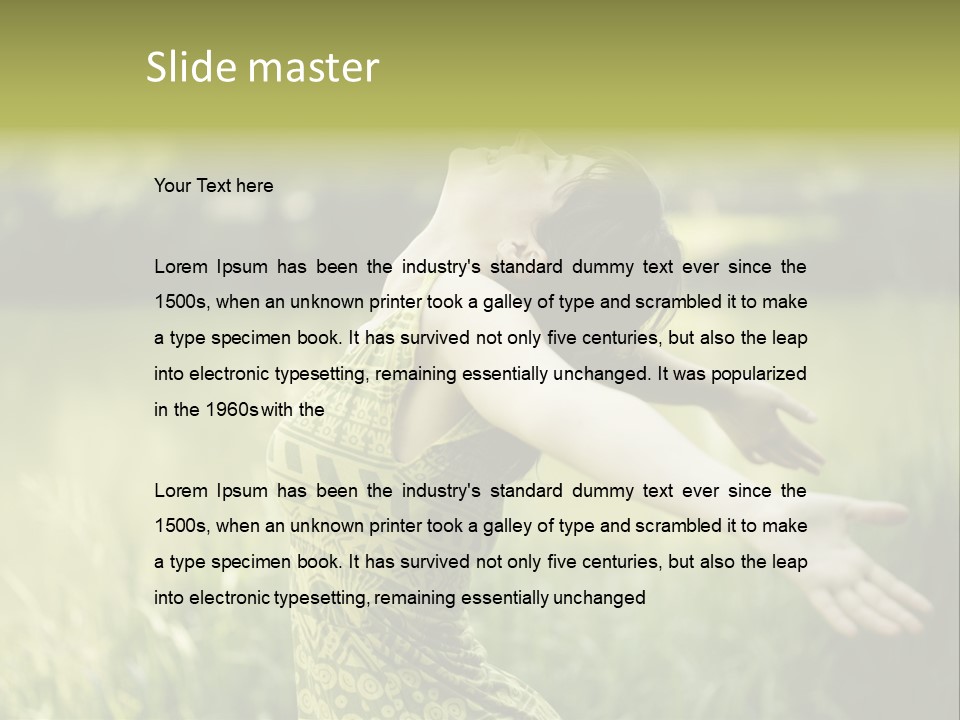 A Woman In A Yellow Dress Is In The Grass PowerPoint Template