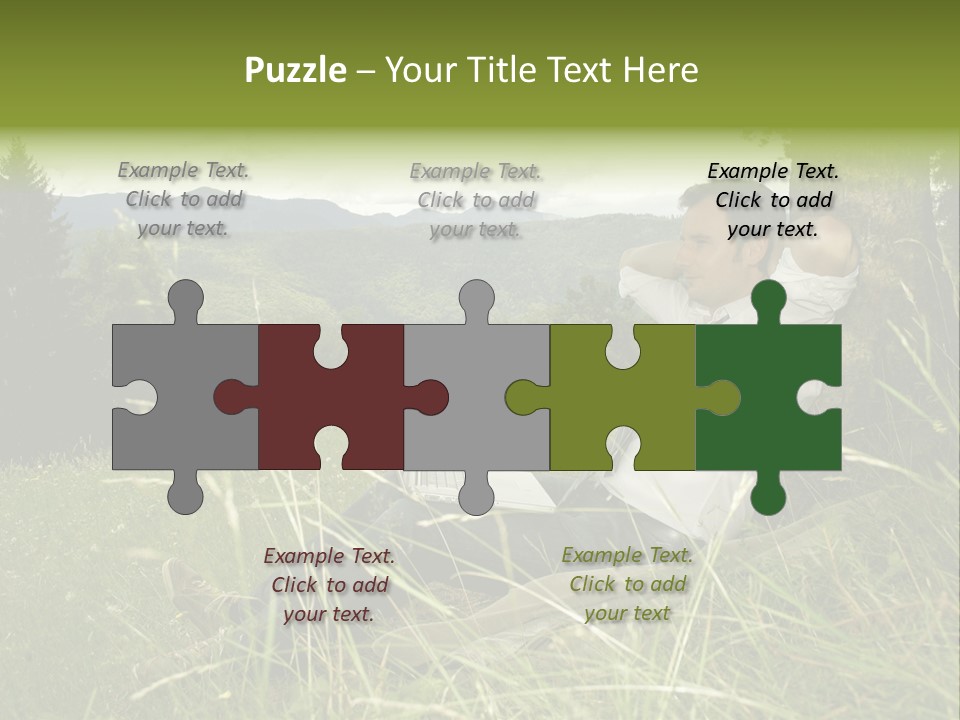 A Man Sitting In The Grass With A Laptop PowerPoint Template