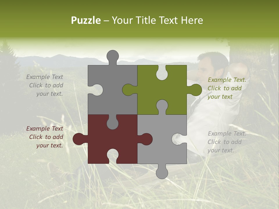 A Man Sitting In The Grass With A Laptop PowerPoint Template