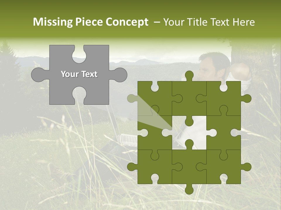 A Man Sitting In The Grass With A Laptop PowerPoint Template