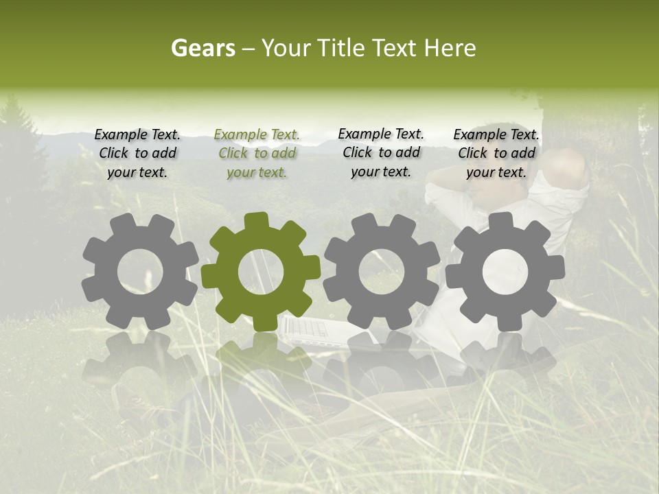 A Man Sitting In The Grass With A Laptop PowerPoint Template