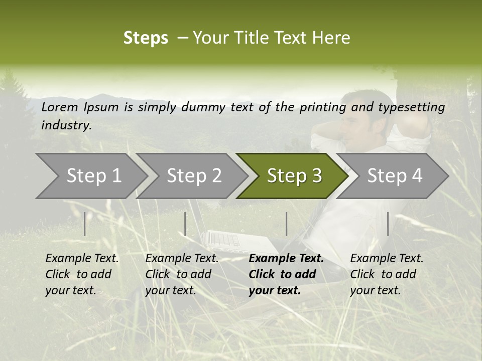 A Man Sitting In The Grass With A Laptop PowerPoint Template