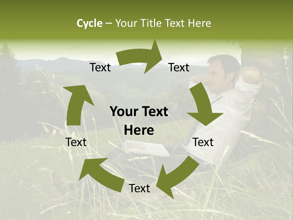A Man Sitting In The Grass With A Laptop PowerPoint Template