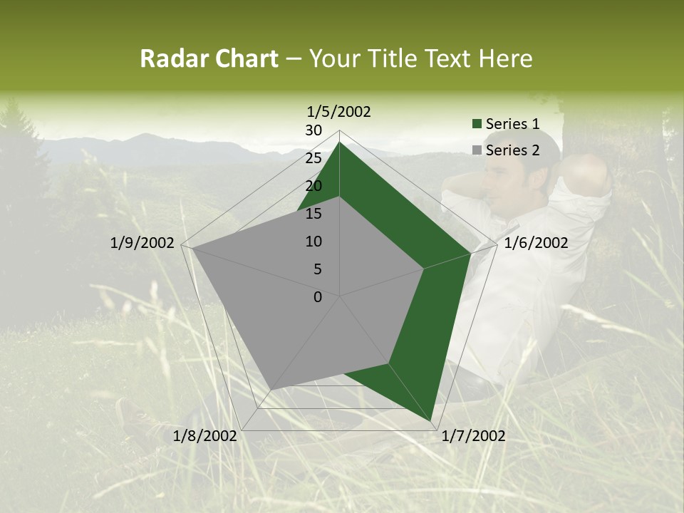 A Man Sitting In The Grass With A Laptop PowerPoint Template
