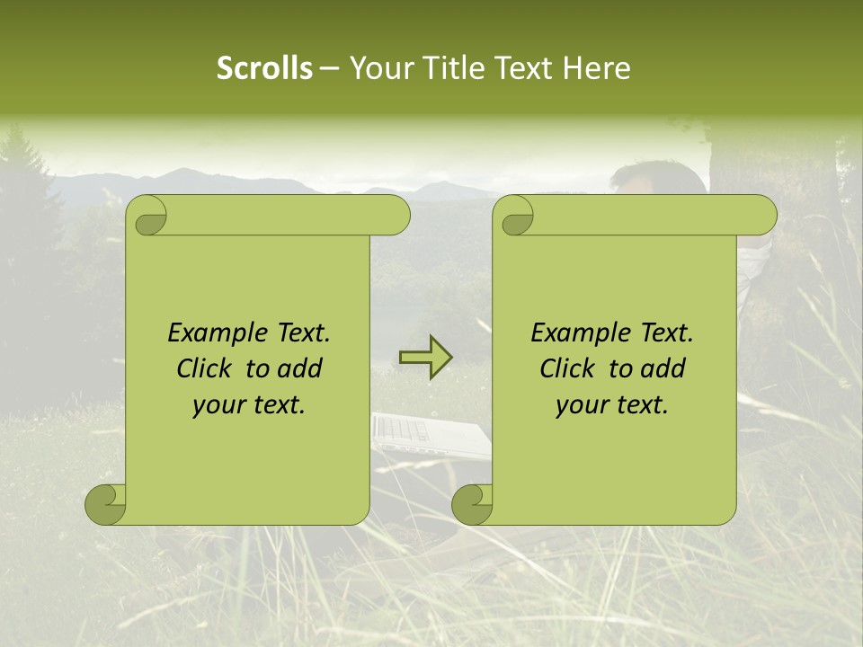 A Man Sitting In The Grass With A Laptop PowerPoint Template