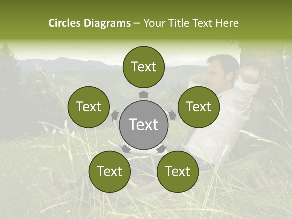 A Man Sitting In The Grass With A Laptop PowerPoint Template