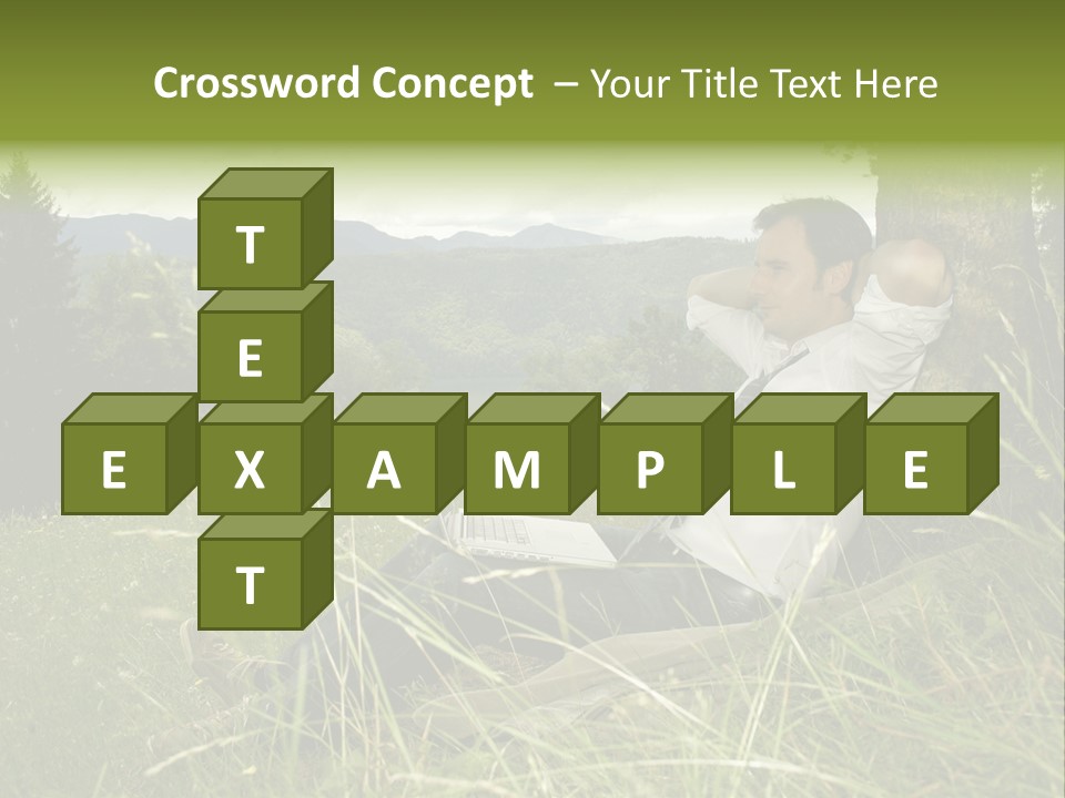 A Man Sitting In The Grass With A Laptop PowerPoint Template