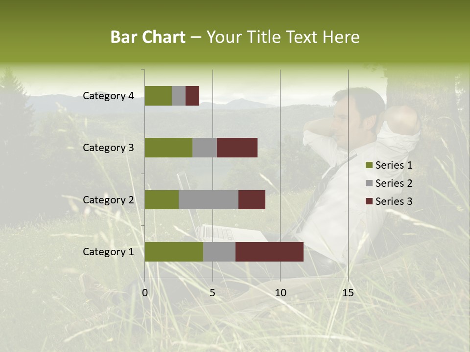 A Man Sitting In The Grass With A Laptop PowerPoint Template