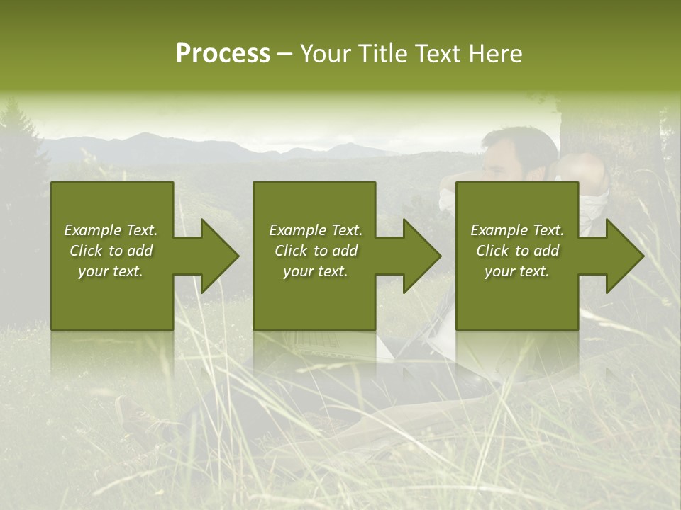 A Man Sitting In The Grass With A Laptop PowerPoint Template