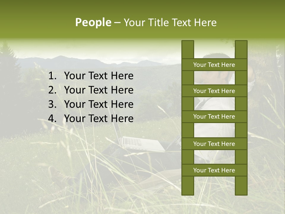 A Man Sitting In The Grass With A Laptop PowerPoint Template