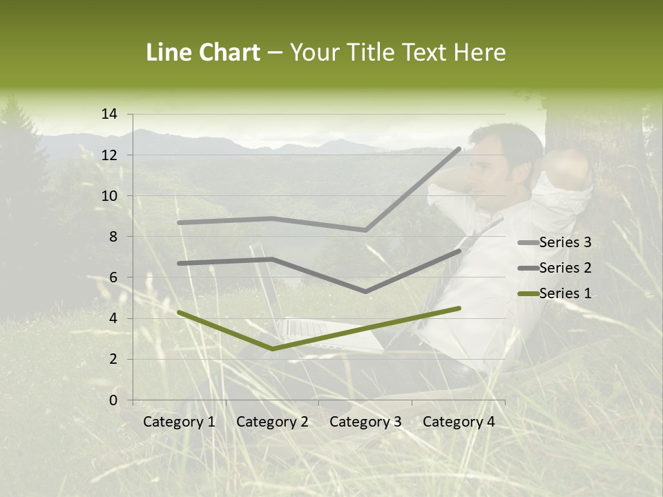 A Man Sitting In The Grass With A Laptop PowerPoint Template