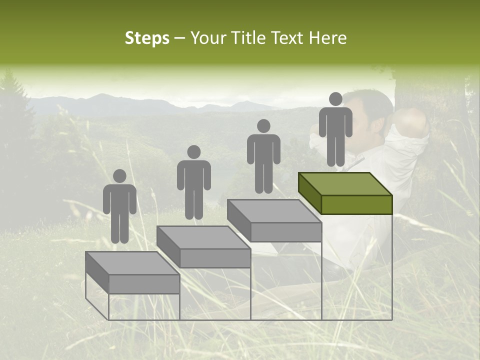 A Man Sitting In The Grass With A Laptop PowerPoint Template