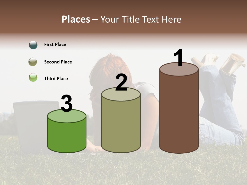 A Woman Laying On The Grass Using A Laptop PowerPoint Template
