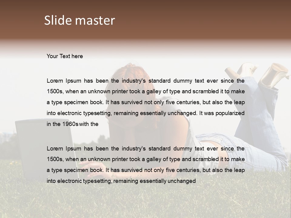 A Woman Laying On The Grass Using A Laptop PowerPoint Template