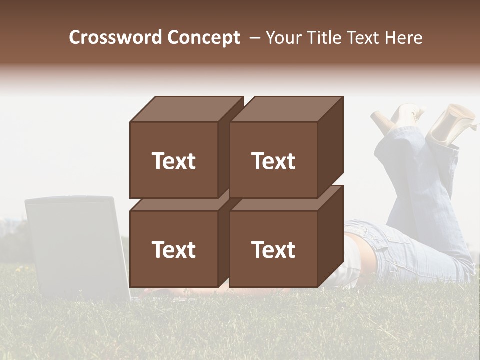 A Woman Laying On The Grass Using A Laptop PowerPoint Template
