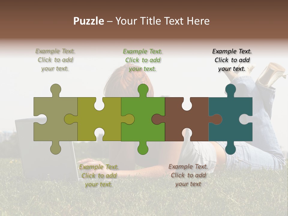 A Woman Laying On The Grass Using A Laptop PowerPoint Template