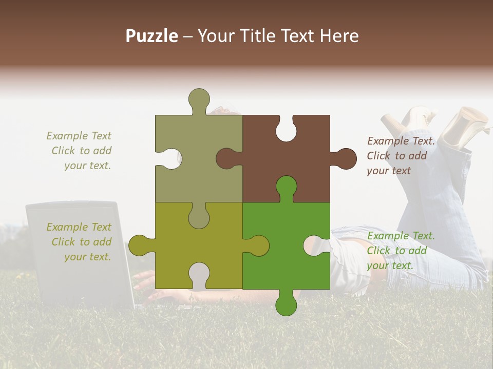 A Woman Laying On The Grass Using A Laptop PowerPoint Template