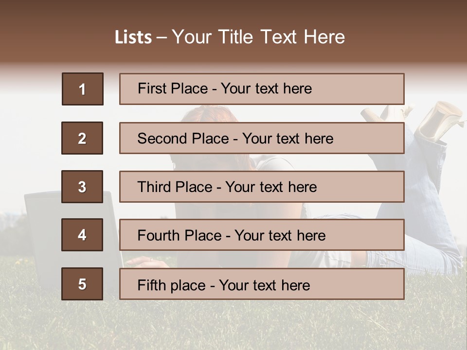 A Woman Laying On The Grass Using A Laptop PowerPoint Template