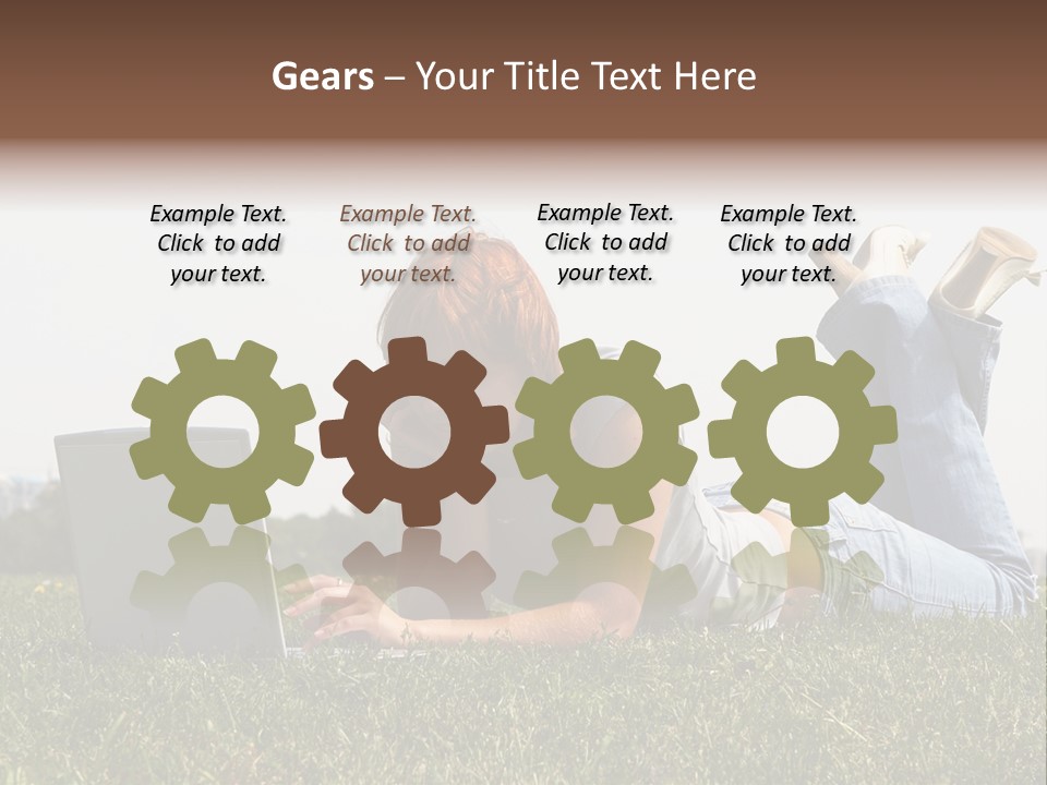 A Woman Laying On The Grass Using A Laptop PowerPoint Template