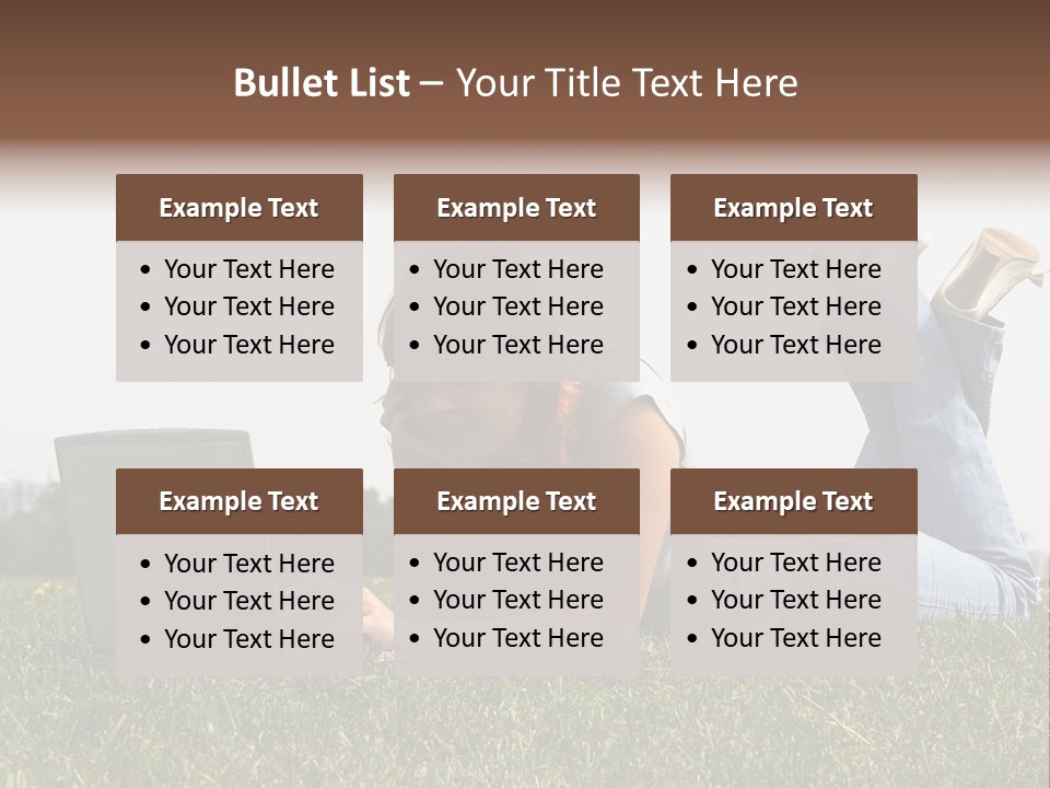 A Woman Laying On The Grass Using A Laptop PowerPoint Template